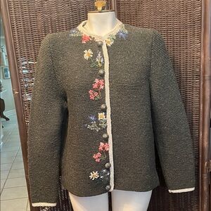 Embroidered Floral Women's Cardigan - Green